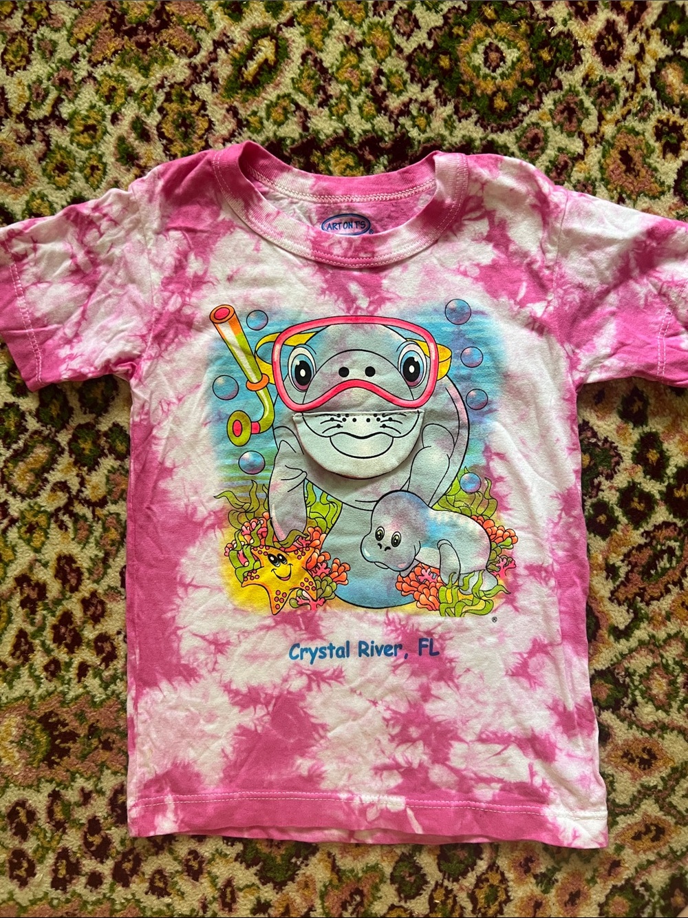 Kids Pink Tie-Dye Manatee Graphic Tee - Crystal River, FL